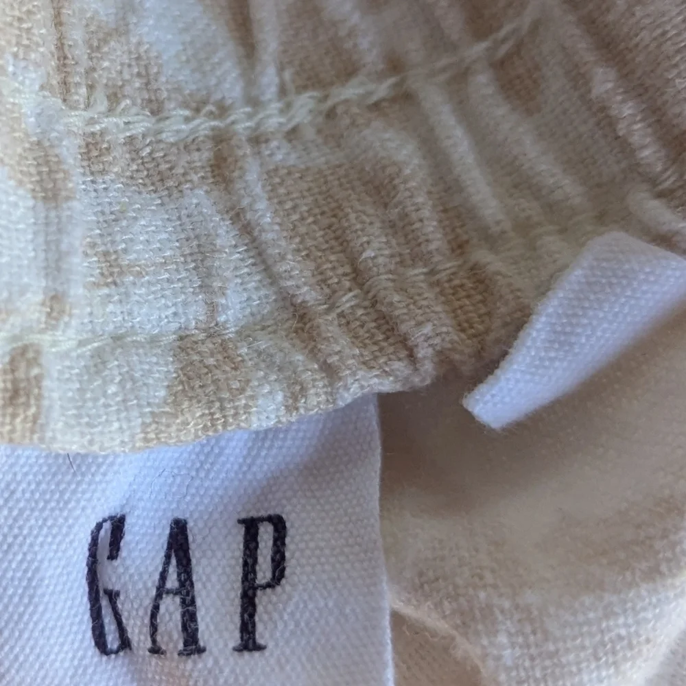 GAP Pull-On Utility Drawstring Linen Shorts White Tan Floral Pockets Small